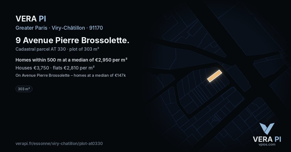 9 Avenue Pierre Brossolette, Viry-Châtillon at night – the plot lit, the parcels around coloured by the prices near them