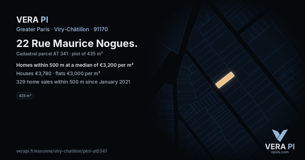 22 Rue Maurice Nogues, Viry-Châtillon at night – the plot lit, the parcels around coloured by the prices near them