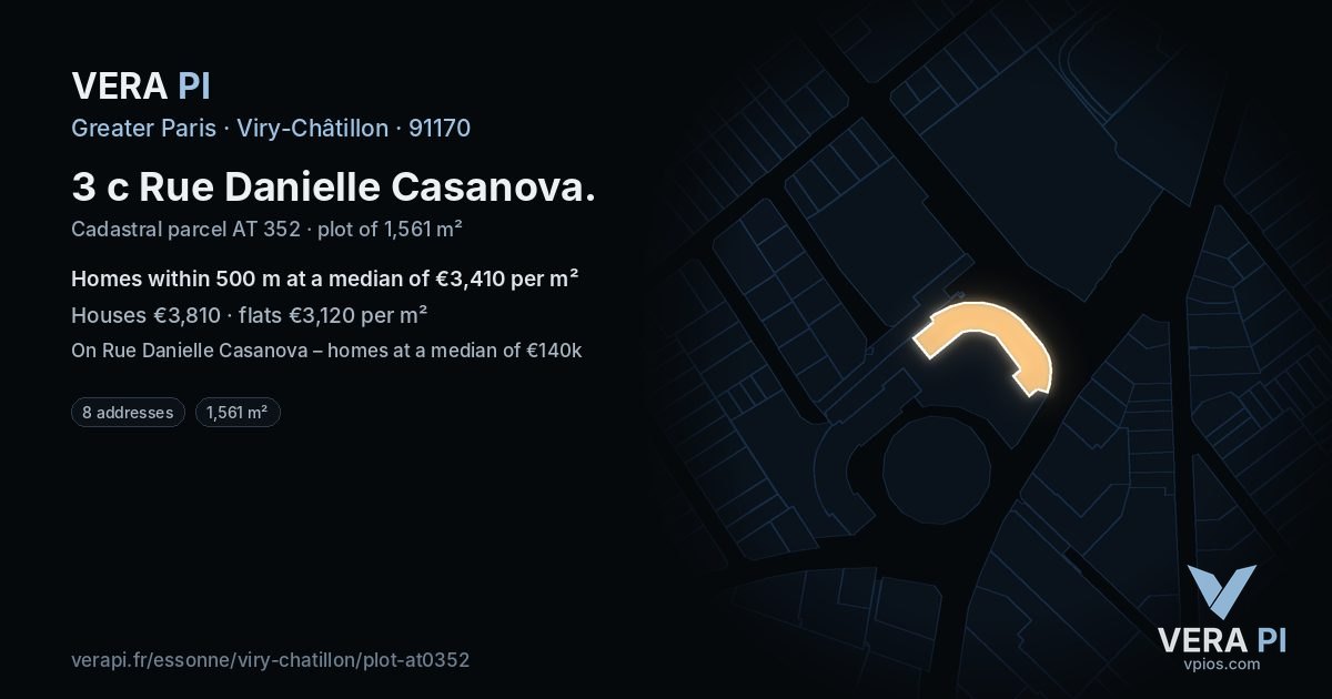 3 c Rue Danielle Casanova, Viry-Châtillon at night – the plot lit, the parcels around coloured by the prices near them