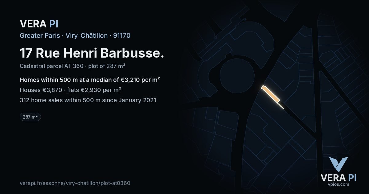 17 Rue Henri Barbusse, Viry-Châtillon at night – the plot lit, the parcels around coloured by the prices near them