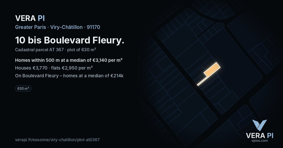 10 bis Boulevard Fleury, Viry-Châtillon at night – the plot lit, the parcels around coloured by the prices near them