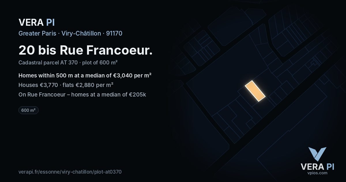 20 bis Rue Francoeur, Viry-Châtillon at night – the plot lit, the parcels around coloured by the prices near them