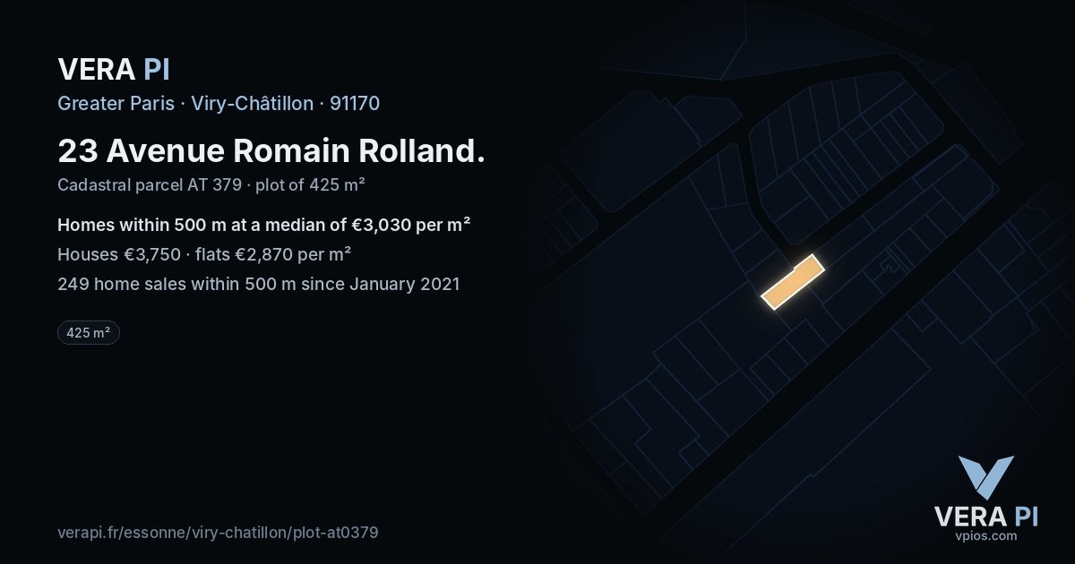 23 Avenue Romain Rolland, Viry-Châtillon at night – the plot lit, the parcels around coloured by the prices near them