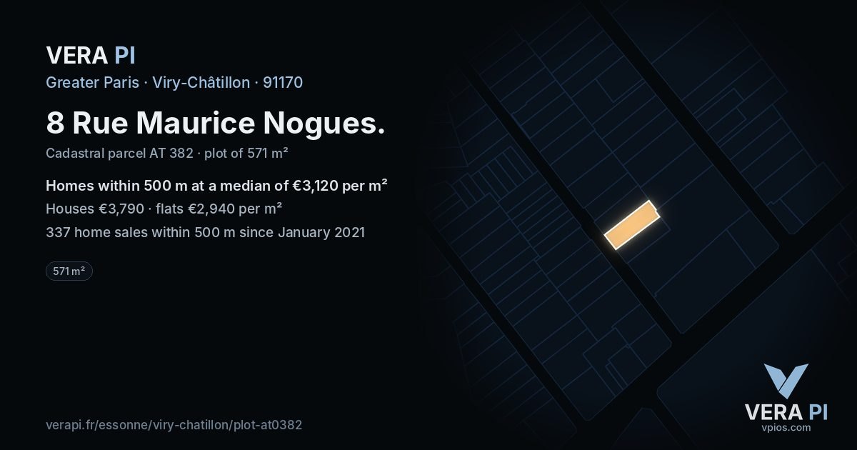 8 Rue Maurice Nogues, Viry-Châtillon at night – the plot lit, the parcels around coloured by the prices near them