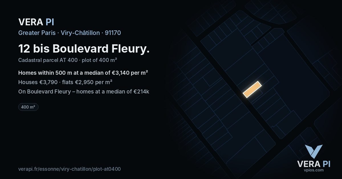 12 bis Boulevard Fleury, Viry-Châtillon at night – the plot lit, the parcels around coloured by the prices near them