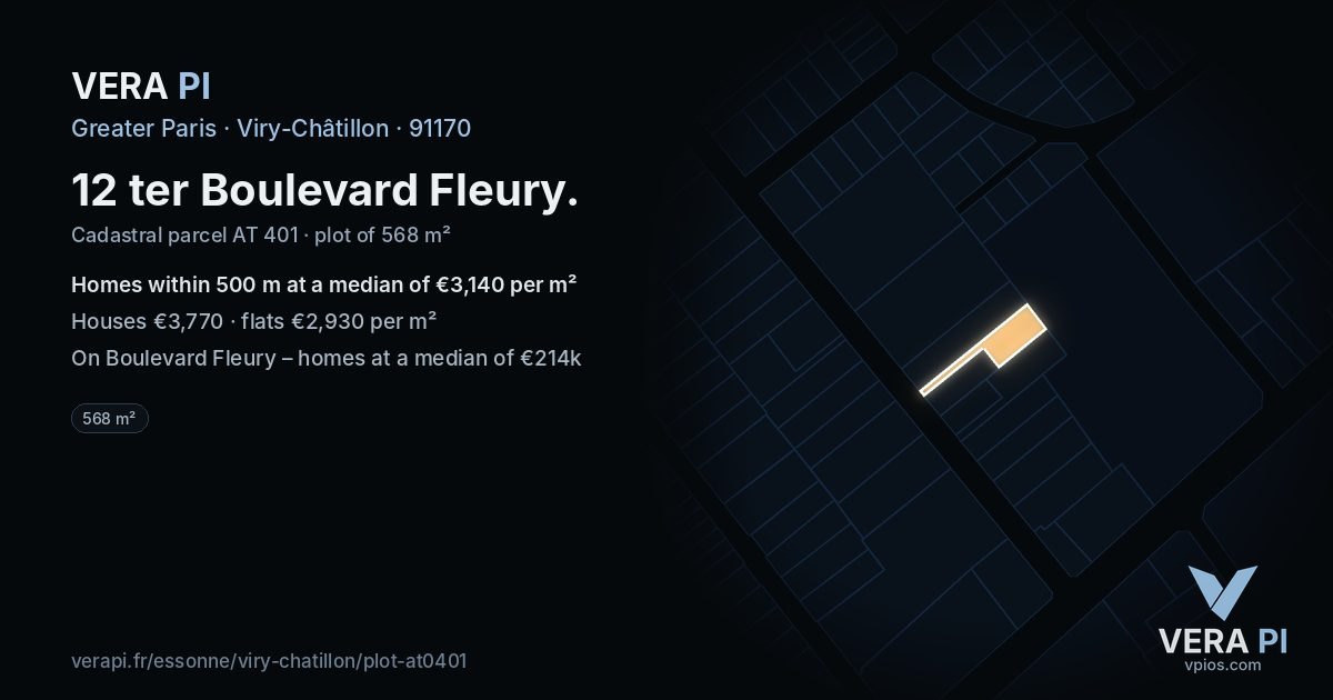 12 ter Boulevard Fleury, Viry-Châtillon at night – the plot lit, the parcels around coloured by the prices near them
