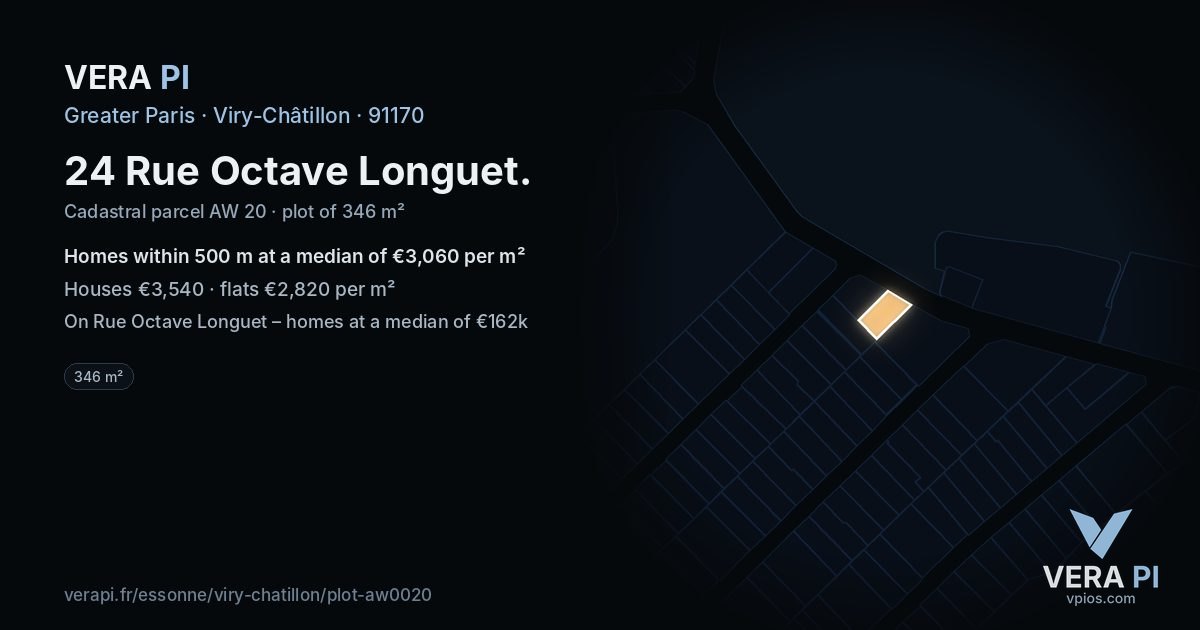 24 Rue Octave Longuet, Viry-Châtillon at night – the plot lit, the parcels around coloured by the prices near them