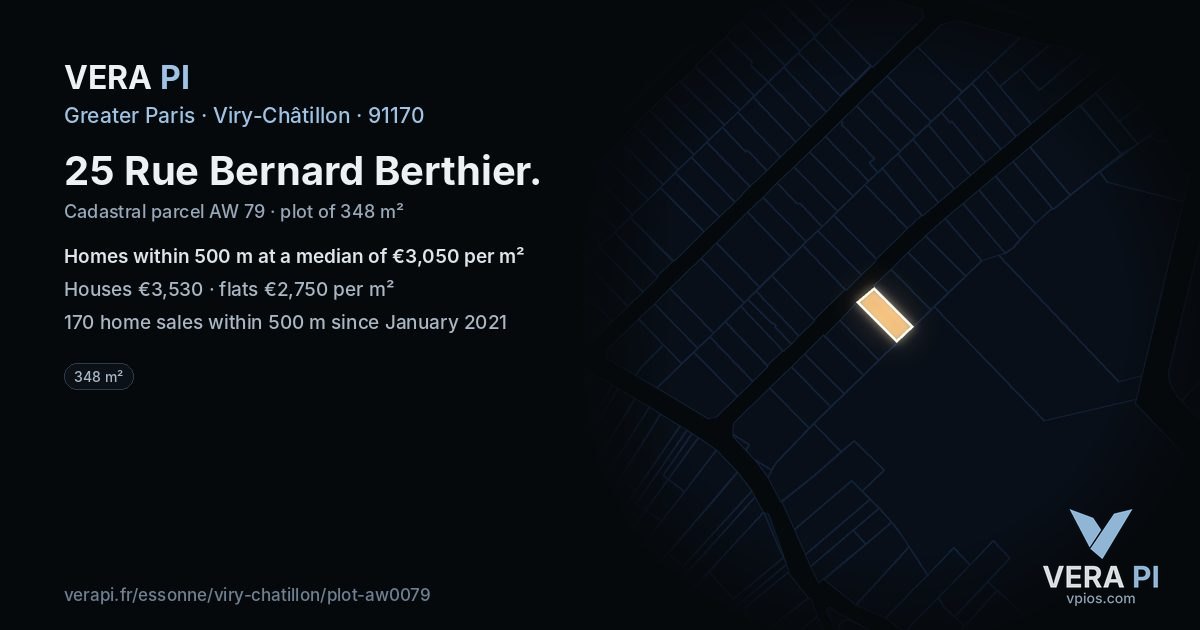 25 Rue Bernard Berthier, Viry-Châtillon at night – the plot lit, the parcels around coloured by the prices near them