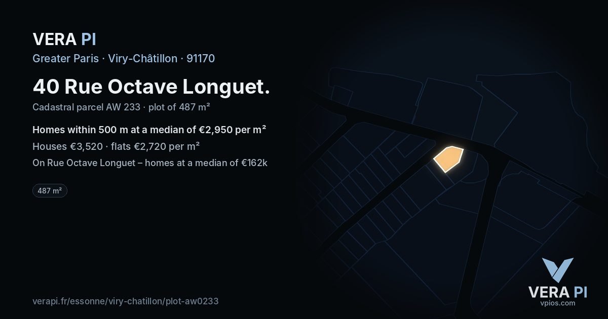 40 Rue Octave Longuet, Viry-Châtillon at night – the plot lit, the parcels around coloured by the prices near them