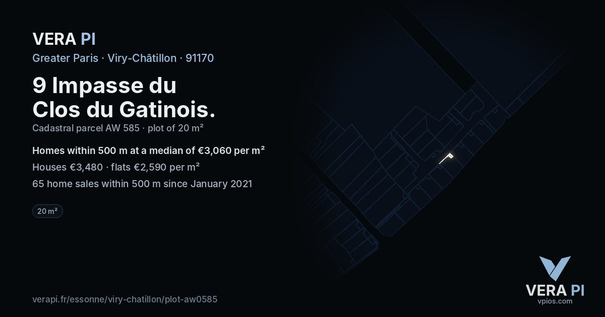 9 Impasse du Clos du Gatinois, Viry-Châtillon at night – the plot lit, the parcels around coloured by the prices near them