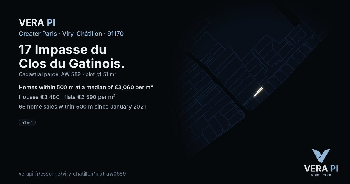 17 Impasse du Clos du Gatinois, Viry-Châtillon at night – the plot lit, the parcels around coloured by the prices near them