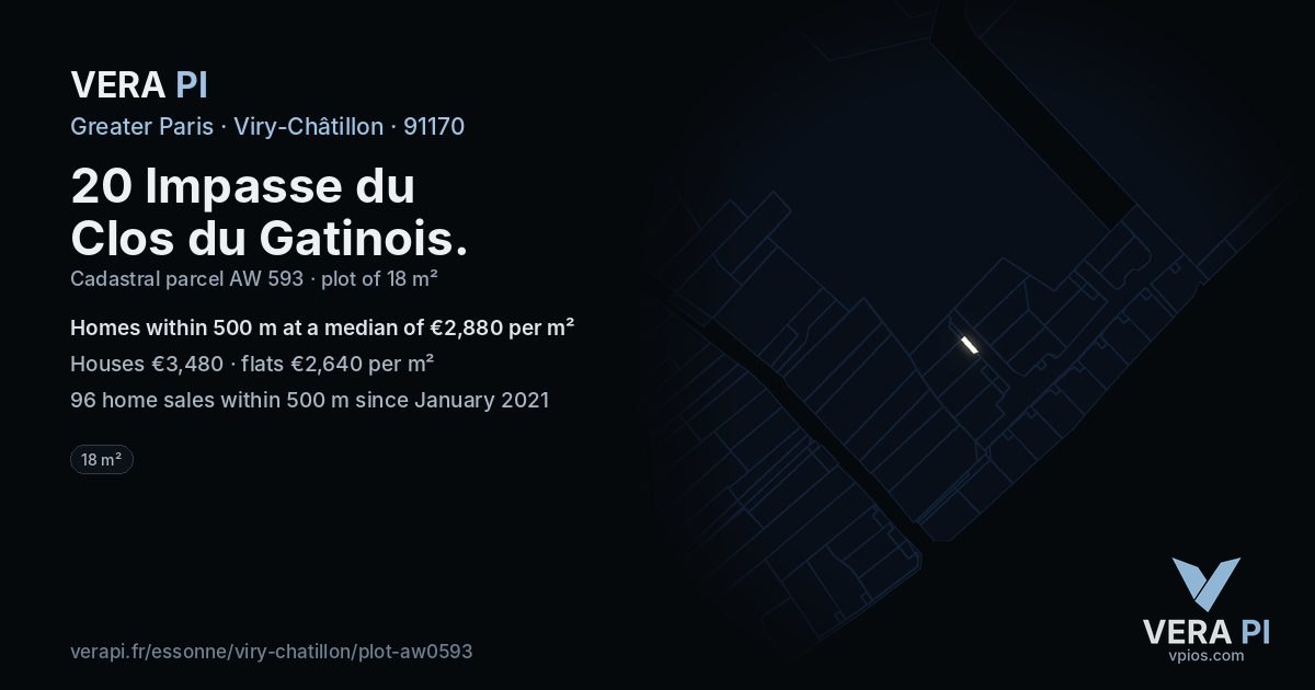 20 Impasse du Clos du Gatinois, Viry-Châtillon at night – the plot lit, the parcels around coloured by the prices near them