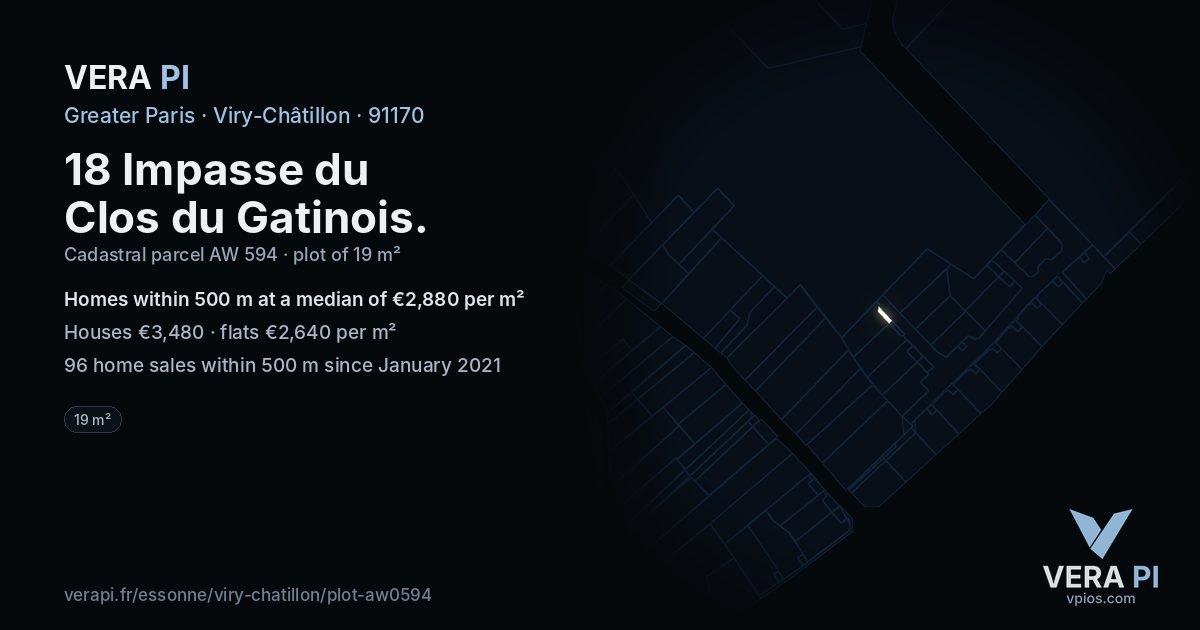18 Impasse du Clos du Gatinois, Viry-Châtillon at night – the plot lit, the parcels around coloured by the prices near them