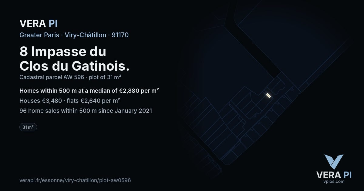 8 Impasse du Clos du Gatinois, Viry-Châtillon at night – the plot lit, the parcels around coloured by the prices near them