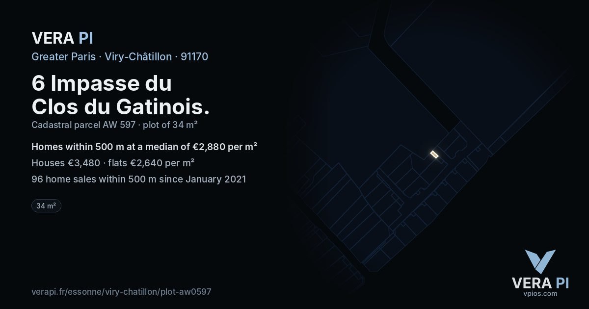 6 Impasse du Clos du Gatinois, Viry-Châtillon at night – the plot lit, the parcels around coloured by the prices near them