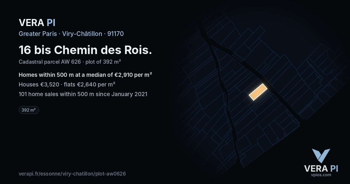 16 bis Chemin des Rois, Viry-Châtillon at night – the plot lit, the parcels around coloured by the prices near them