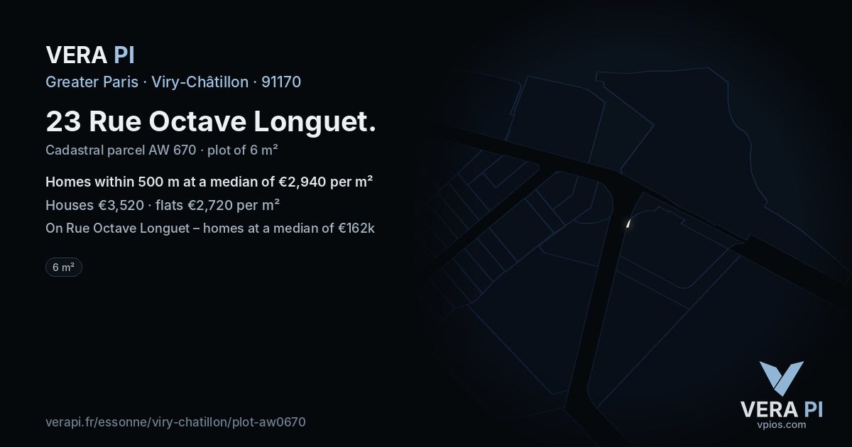 23 Rue Octave Longuet, Viry-Châtillon at night – the plot lit, the parcels around coloured by the prices near them