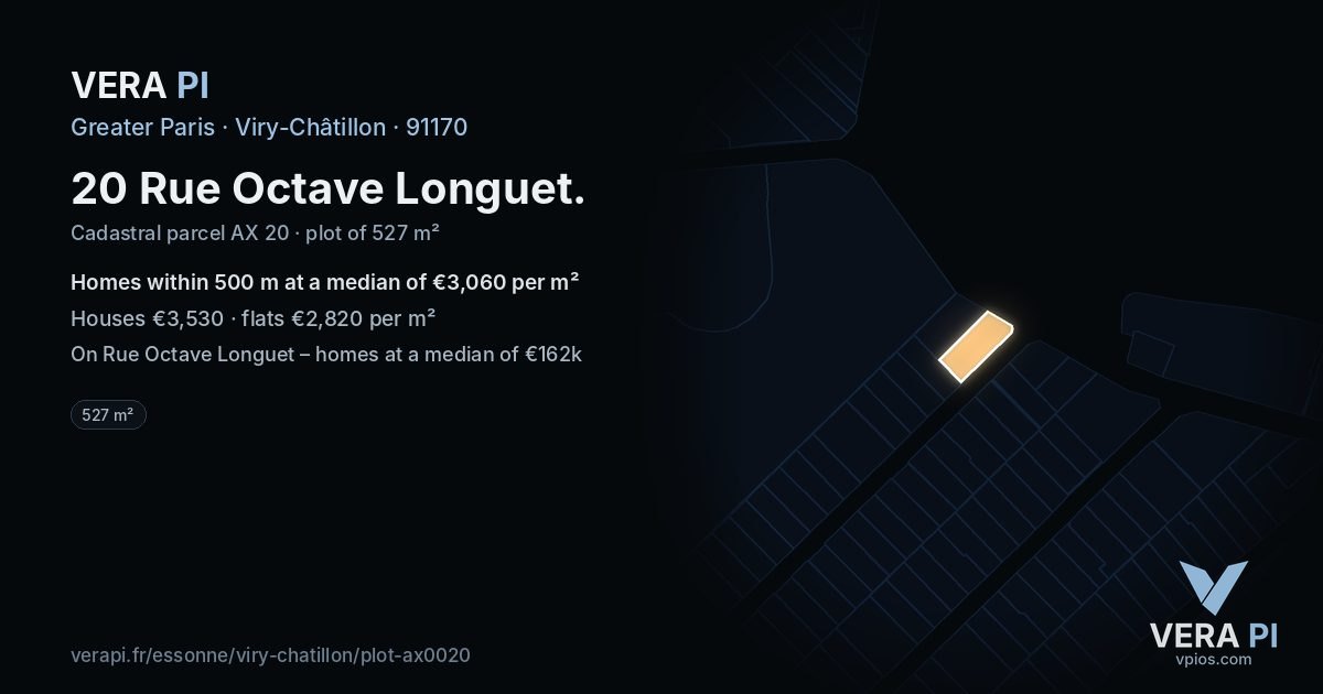 20 Rue Octave Longuet, Viry-Châtillon at night – the plot lit, the parcels around coloured by the prices near them