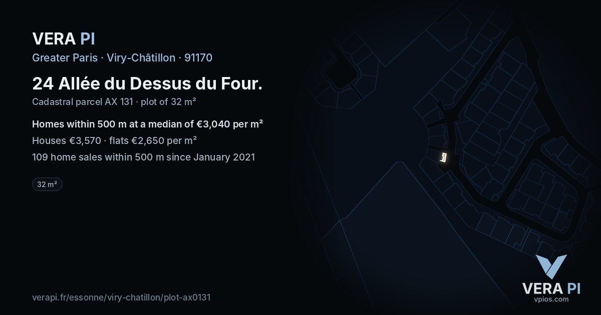 24 Allée du Dessus du Four, Viry-Châtillon at night – the plot lit, the parcels around coloured by the prices near them