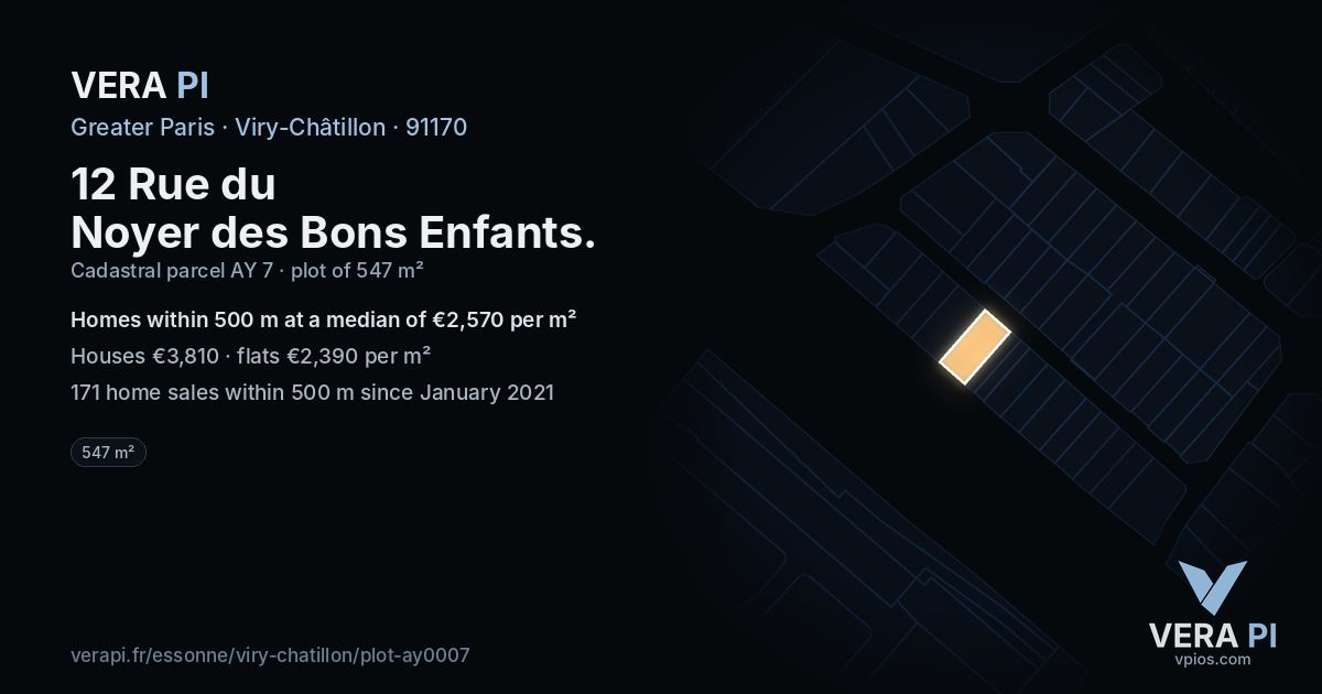 12 Rue du Noyer des Bons Enfants, Viry-Châtillon at night – the plot lit, the parcels around coloured by the prices near them