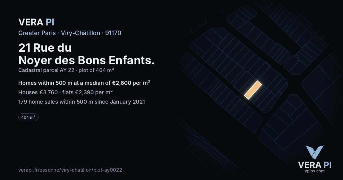 21 Rue du Noyer des Bons Enfants, Viry-Châtillon at night – the plot lit, the parcels around coloured by the prices near them