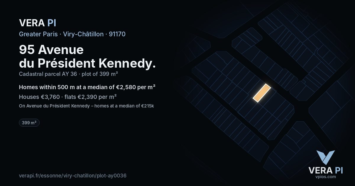 95 Avenue du Président Kennedy, Viry-Châtillon at night – the plot lit, the parcels around coloured by the prices near them