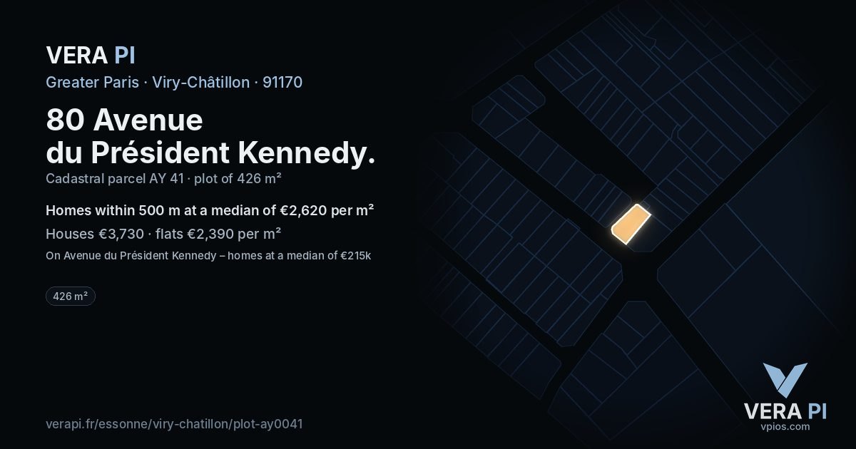 80 Avenue du Président Kennedy, Viry-Châtillon at night – the plot lit, the parcels around coloured by the prices near them