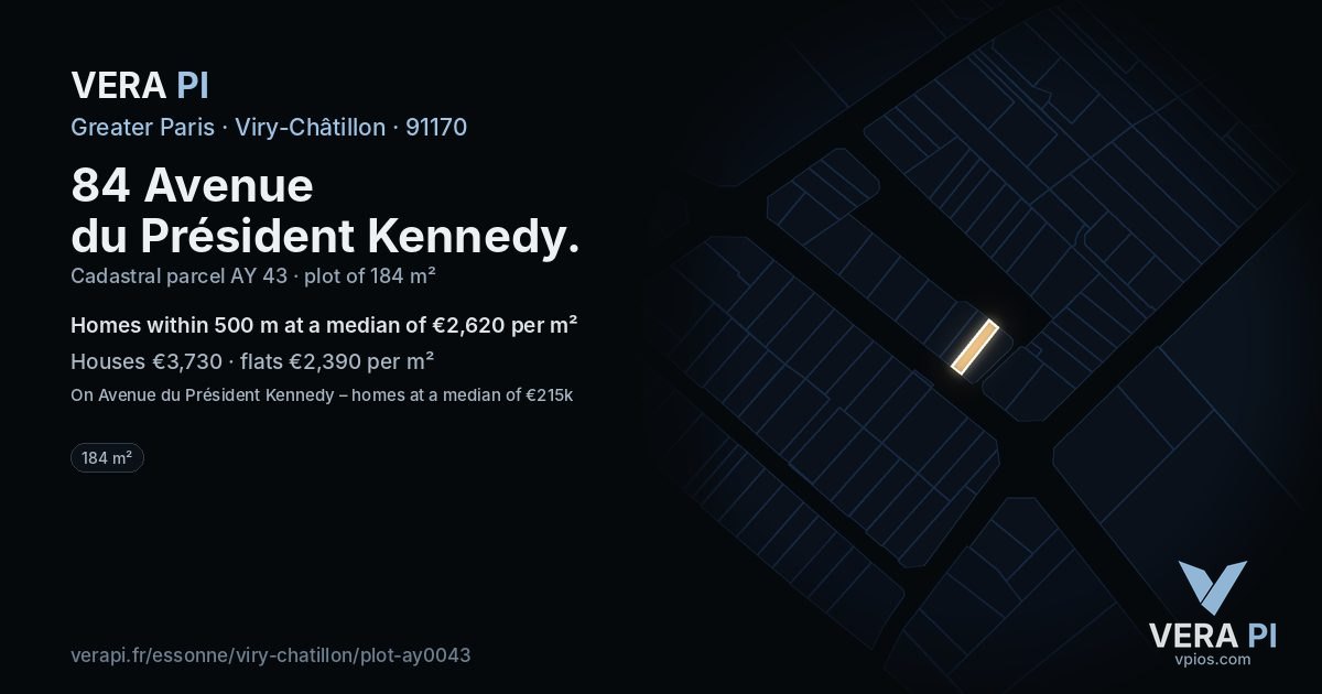 84 Avenue du Président Kennedy, Viry-Châtillon at night – the plot lit, the parcels around coloured by the prices near them