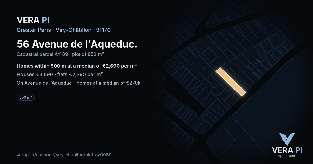 56 Avenue de l'Aqueduc, Viry-Châtillon at night – the plot lit, the parcels around coloured by the prices near them