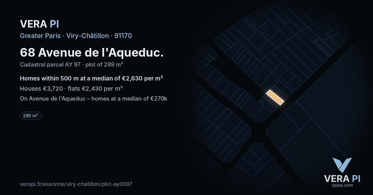 68 Avenue de l'Aqueduc, Viry-Châtillon at night – the plot lit, the parcels around coloured by the prices near them