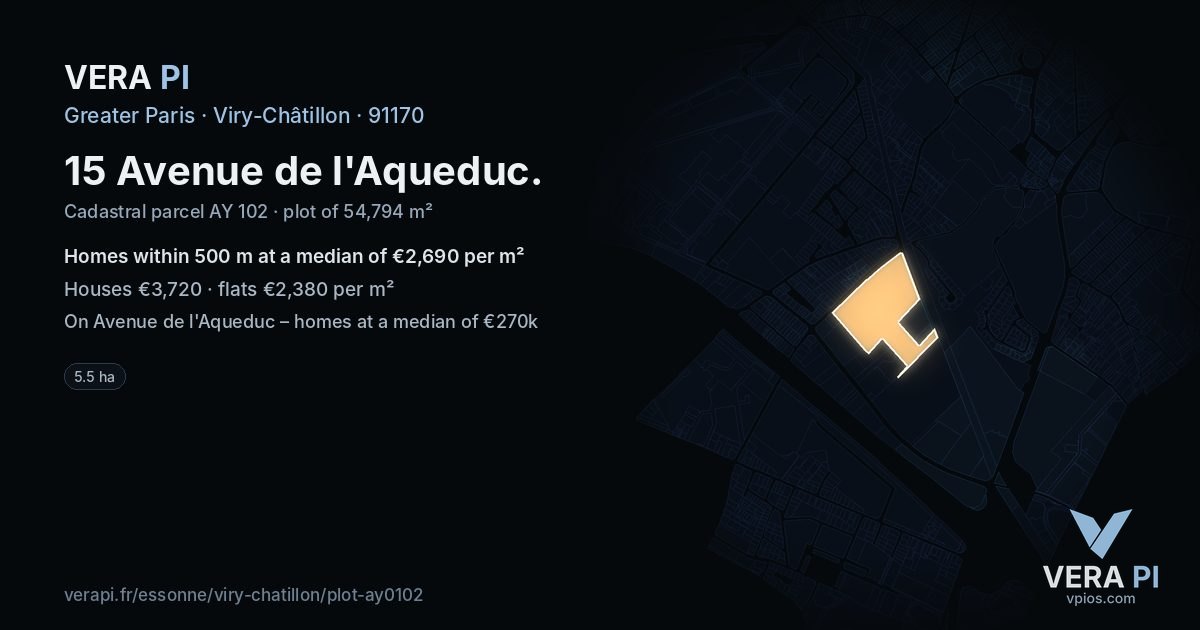15 Avenue de l'Aqueduc, Viry-Châtillon at night – the plot lit, the parcels around coloured by the prices near them