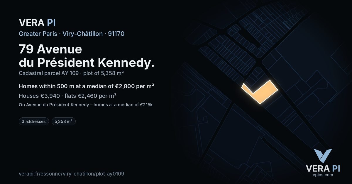 79 Avenue du Président Kennedy, Viry-Châtillon at night – the plot lit, the parcels around coloured by the prices near them