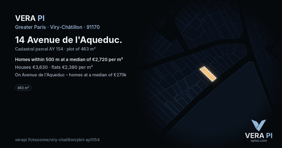 14 Avenue de l'Aqueduc, Viry-Châtillon at night – the plot lit, the parcels around coloured by the prices near them