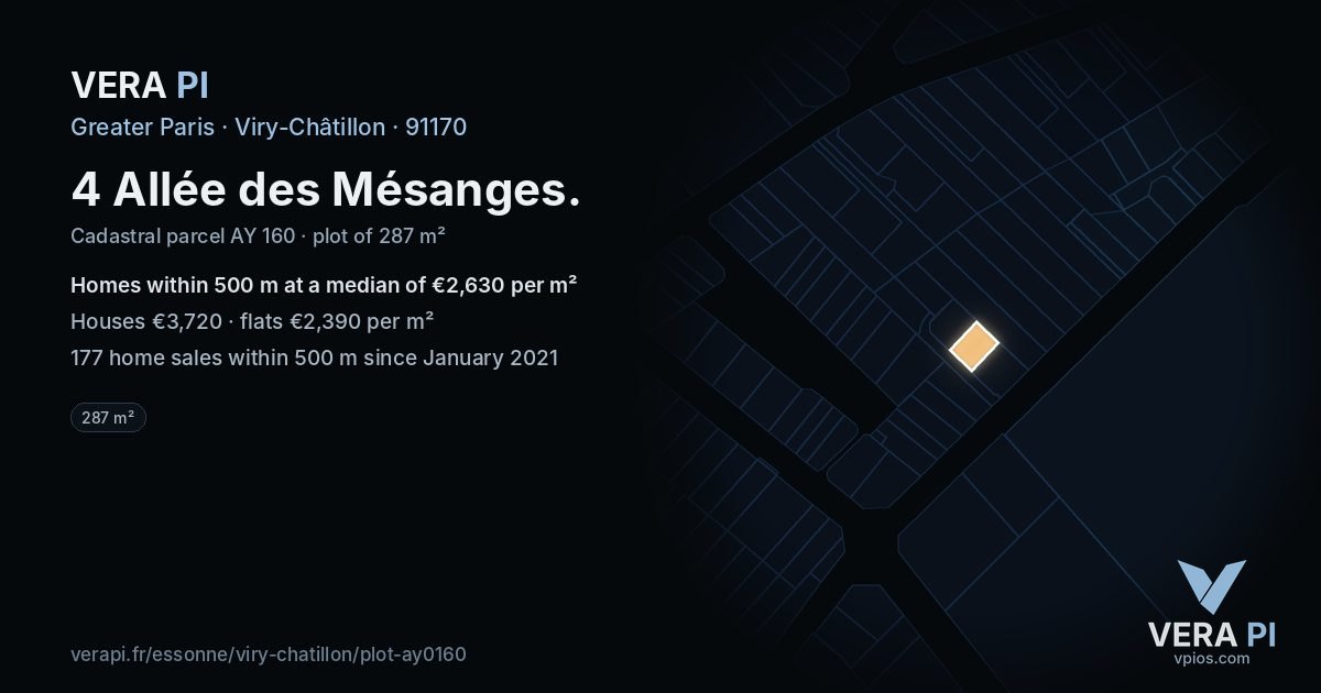 4 Allée des Mésanges, Viry-Châtillon at night – the plot lit, the parcels around coloured by the prices near them
