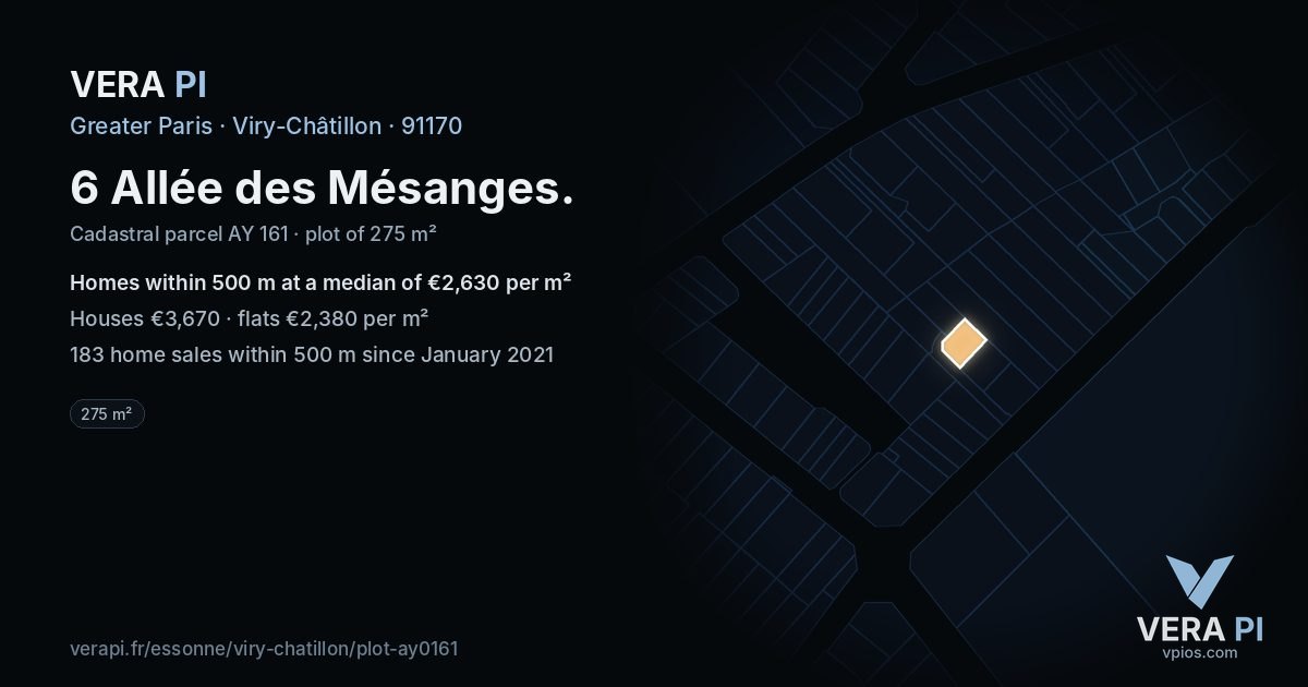 6 Allée des Mésanges, Viry-Châtillon at night – the plot lit, the parcels around coloured by the prices near them