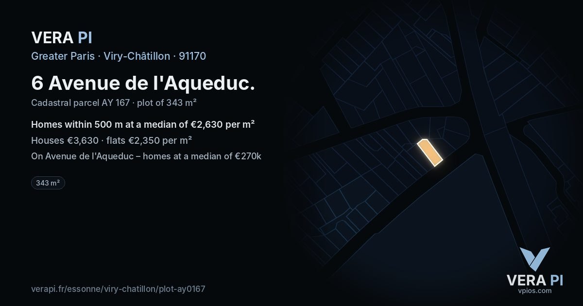 6 Avenue de l'Aqueduc, Viry-Châtillon at night – the plot lit, the parcels around coloured by the prices near them