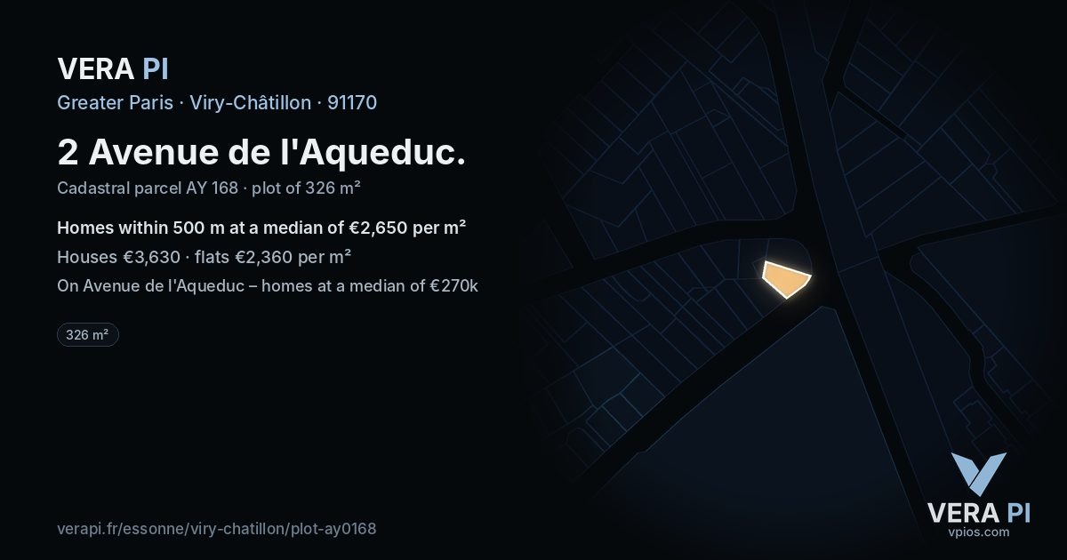 2 Avenue de l'Aqueduc, Viry-Châtillon at night – the plot lit, the parcels around coloured by the prices near them