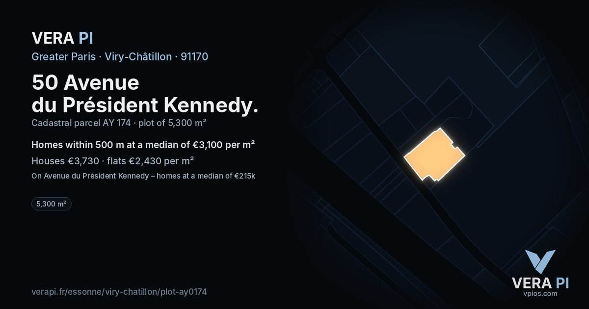 50 Avenue du Président Kennedy, Viry-Châtillon at night – the plot lit, the parcels around coloured by the prices near them