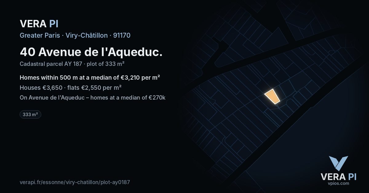 40 Avenue de l'Aqueduc, Viry-Châtillon at night – the plot lit, the parcels around coloured by the prices near them