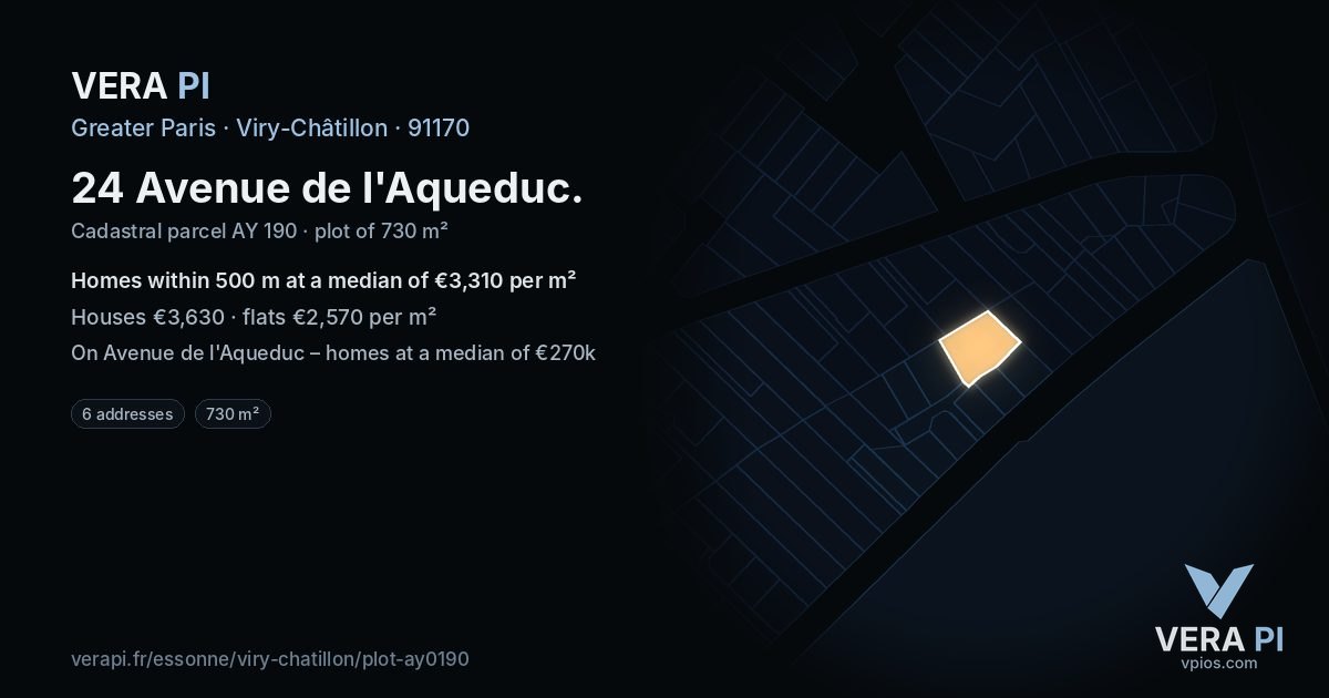 24 Avenue de l'Aqueduc, Viry-Châtillon at night – the plot lit, the parcels around coloured by the prices near them