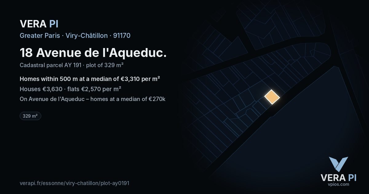 18 Avenue de l'Aqueduc, Viry-Châtillon at night – the plot lit, the parcels around coloured by the prices near them