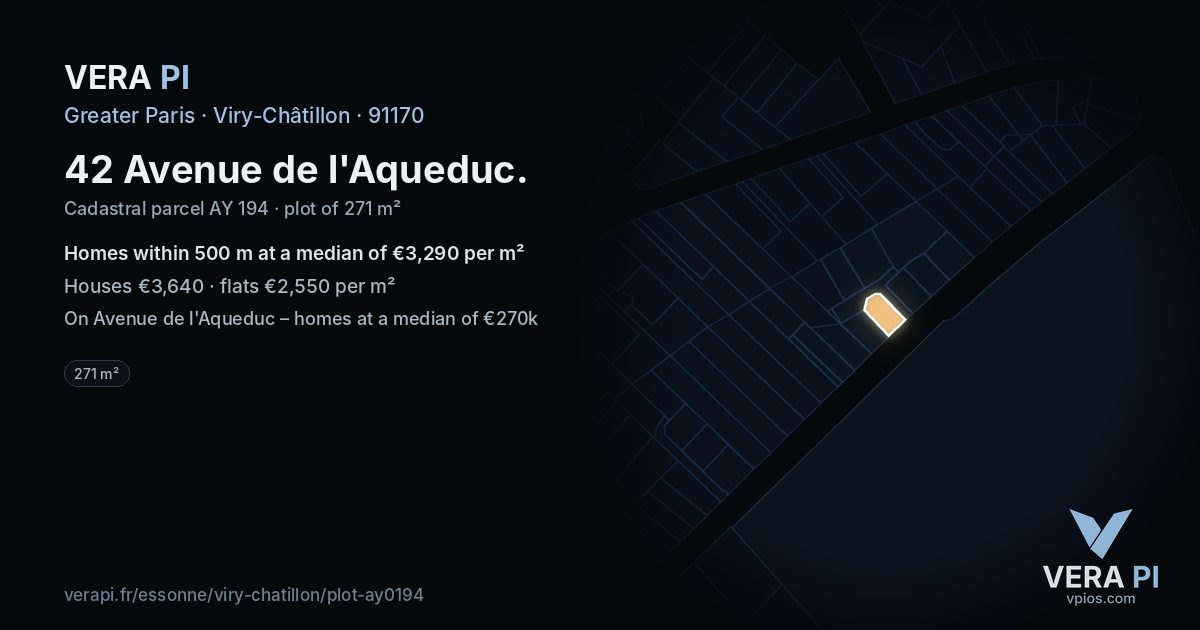 42 Avenue de l'Aqueduc, Viry-Châtillon at night – the plot lit, the parcels around coloured by the prices near them
