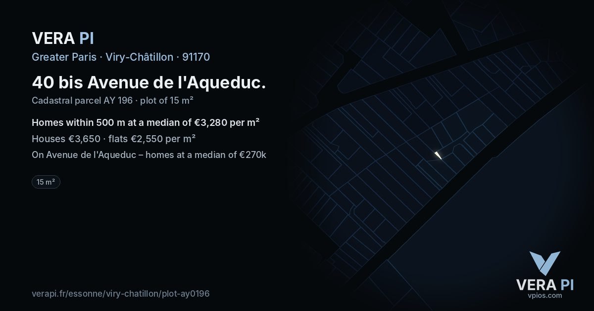 40 bis Avenue de l'Aqueduc, Viry-Châtillon at night – the plot lit, the parcels around coloured by the prices near them