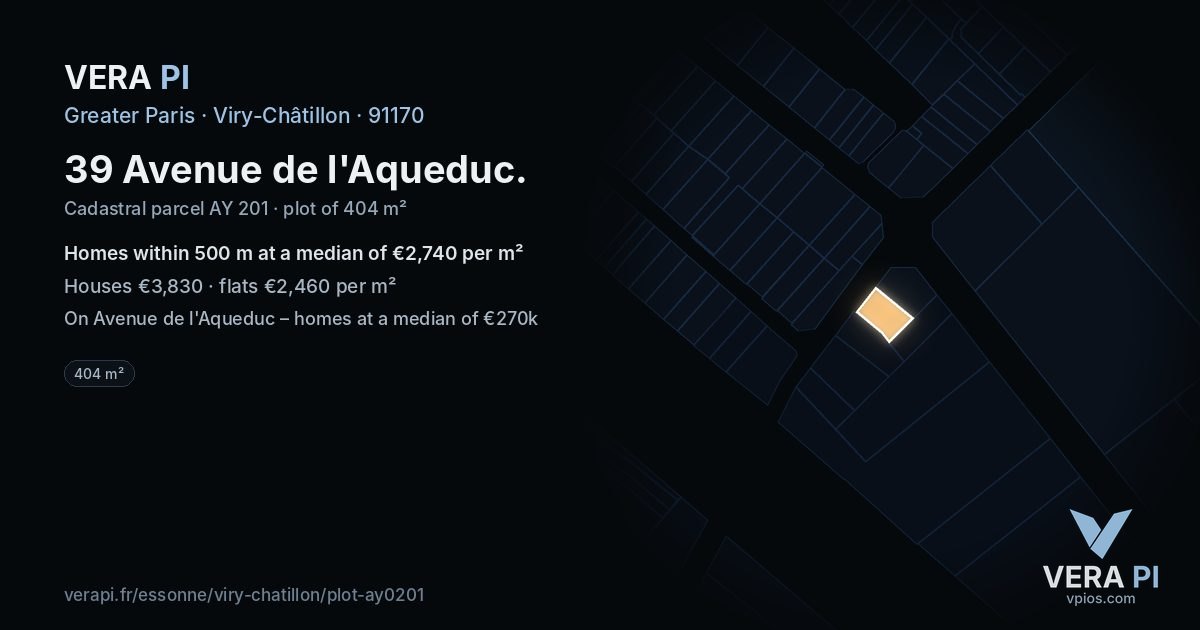39 Avenue de l'Aqueduc, Viry-Châtillon at night – the plot lit, the parcels around coloured by the prices near them