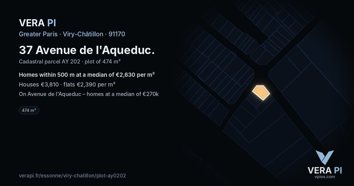 37 Avenue de l'Aqueduc, Viry-Châtillon at night – the plot lit, the parcels around coloured by the prices near them