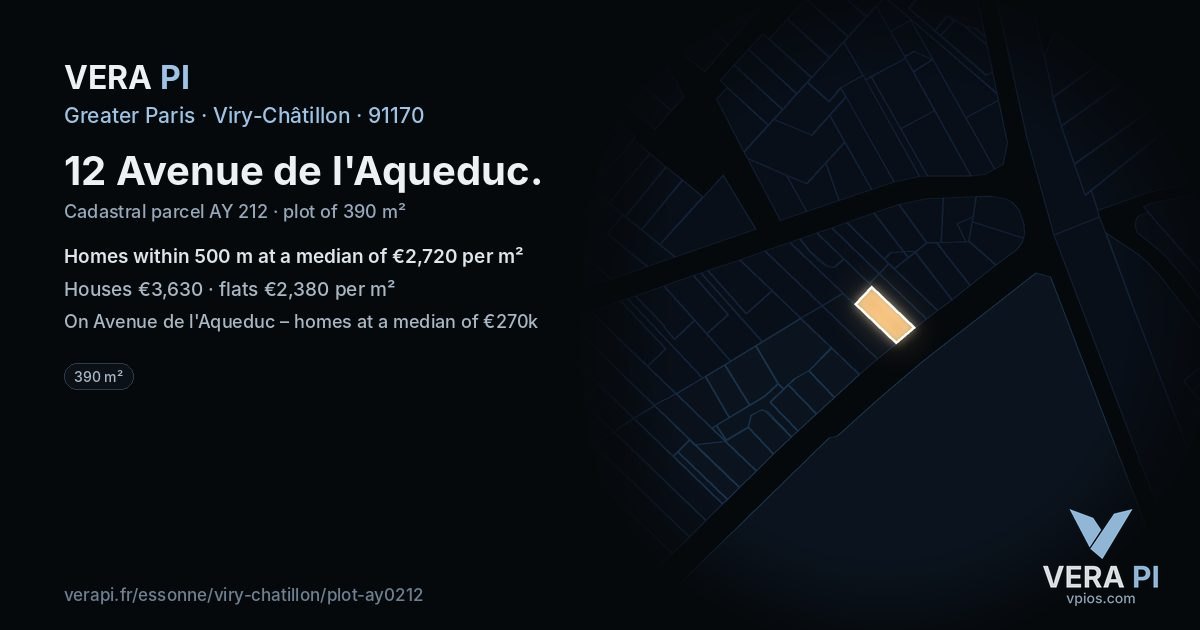 12 Avenue de l'Aqueduc, Viry-Châtillon at night – the plot lit, the parcels around coloured by the prices near them
