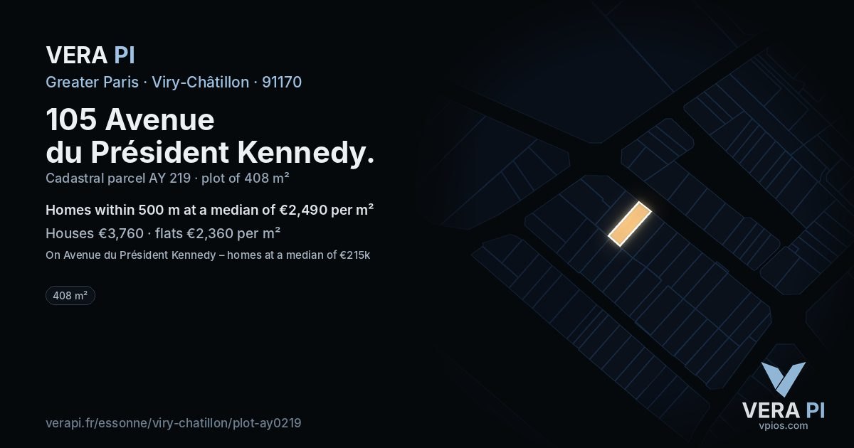 105 Avenue du Président Kennedy, Viry-Châtillon at night – the plot lit, the parcels around coloured by the prices near them