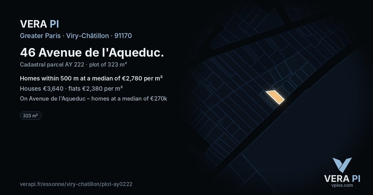 46 Avenue de l'Aqueduc, Viry-Châtillon at night – the plot lit, the parcels around coloured by the prices near them