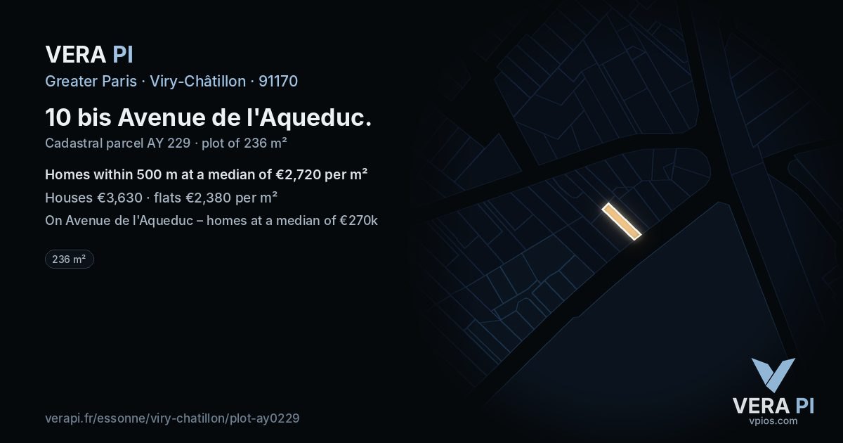 10 bis Avenue de l'Aqueduc, Viry-Châtillon at night – the plot lit, the parcels around coloured by the prices near them