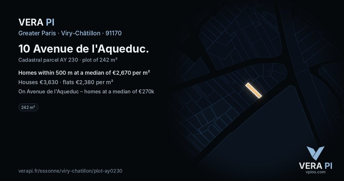 10 Avenue de l'Aqueduc, Viry-Châtillon at night – the plot lit, the parcels around coloured by the prices near them